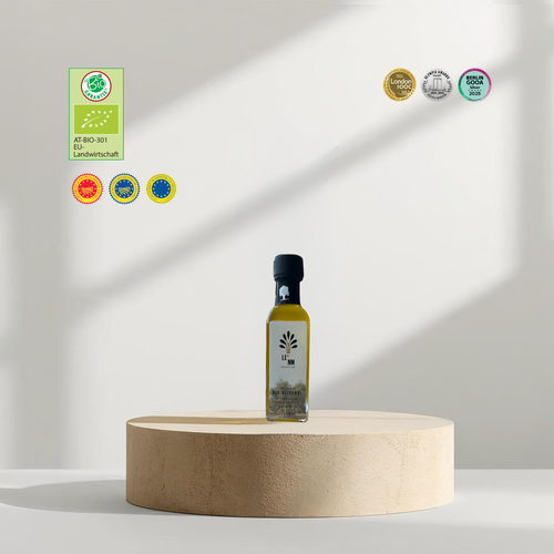 Premium Bio Olivenöl Extra Nativ sortenrein von LEMM Selection mit Austria Bio Garantie Siegel und Award Auszeichnungen