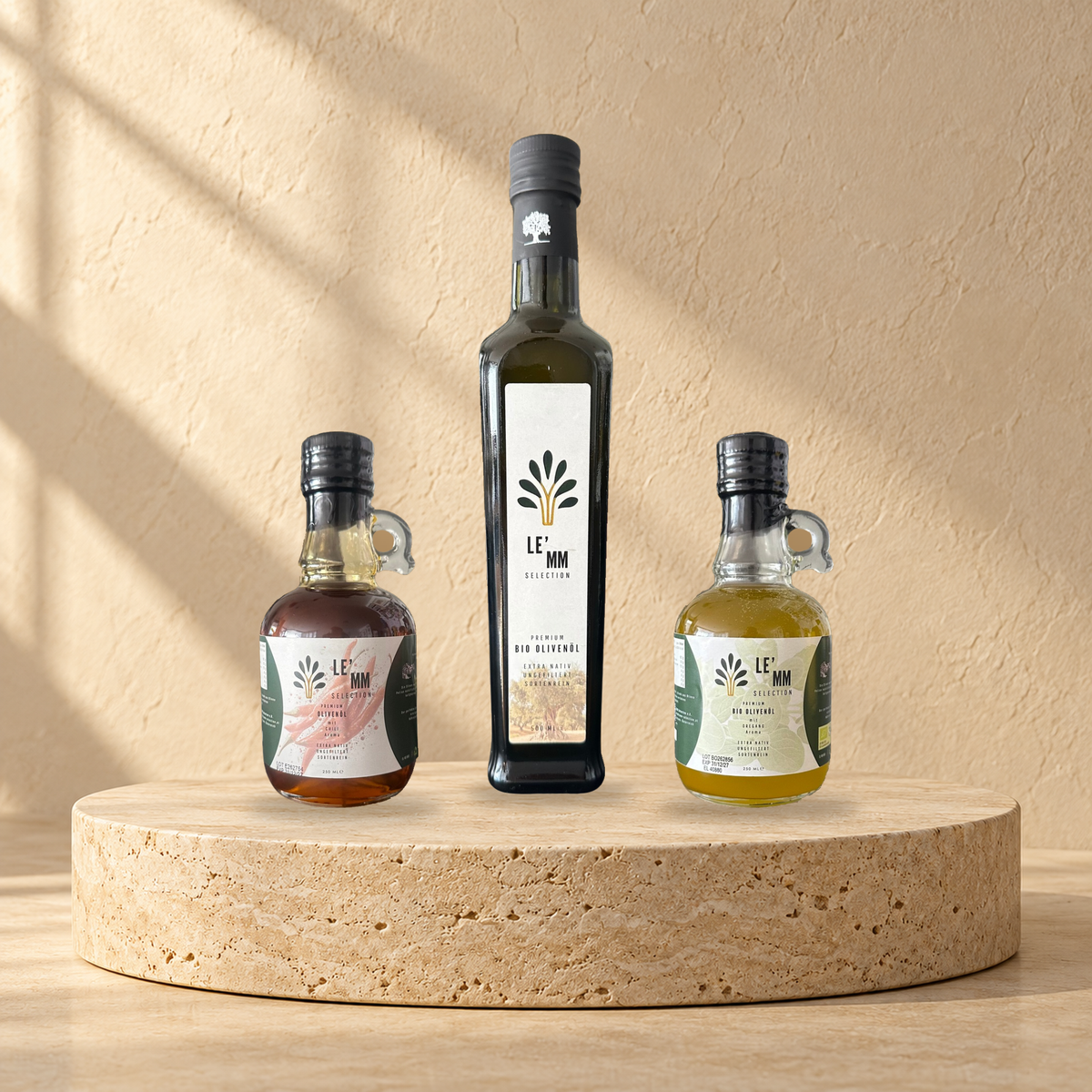 LEMM Selection Verkostungs-Trio mit Klassik-Olivenöl 500 ml, Chili 250 ml und Oregano 250 ml